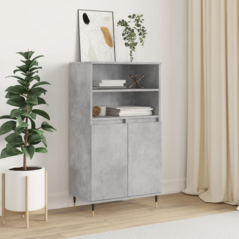Buffet haut Gris bton 60x36x110 cm Bois d'ingnierie