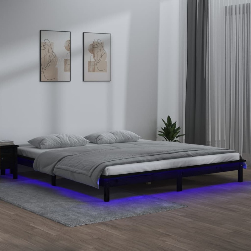 Cadre de lit  LED sans matelas noir 120x200 cm bois massif