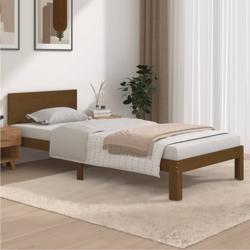 Cadre de lit sans matelas Marron miel Bois pin massif 90x200 cm