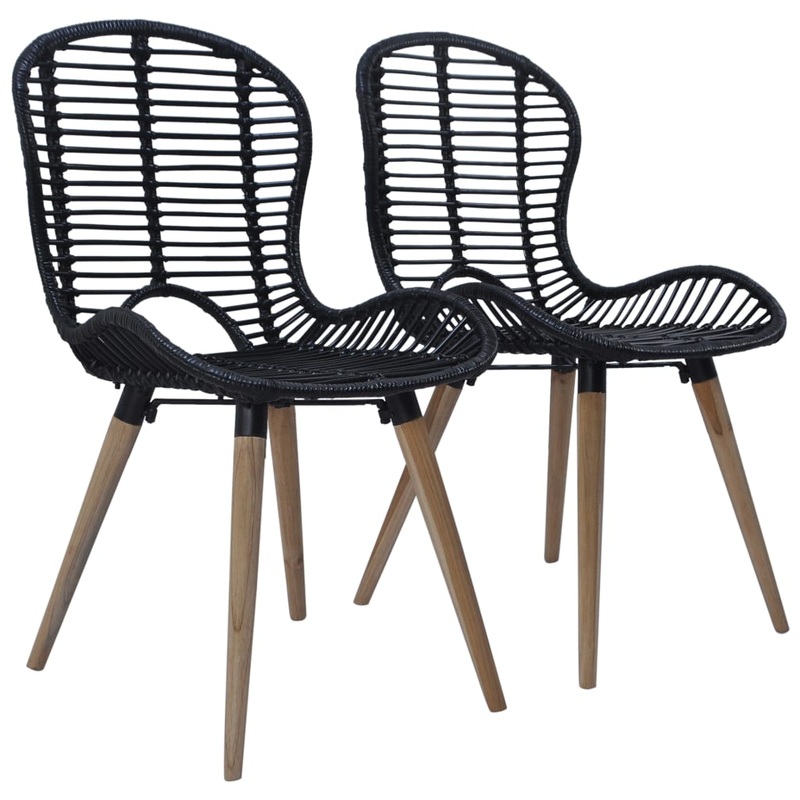 Chaises  manger lot de 2 noir rotin naturel