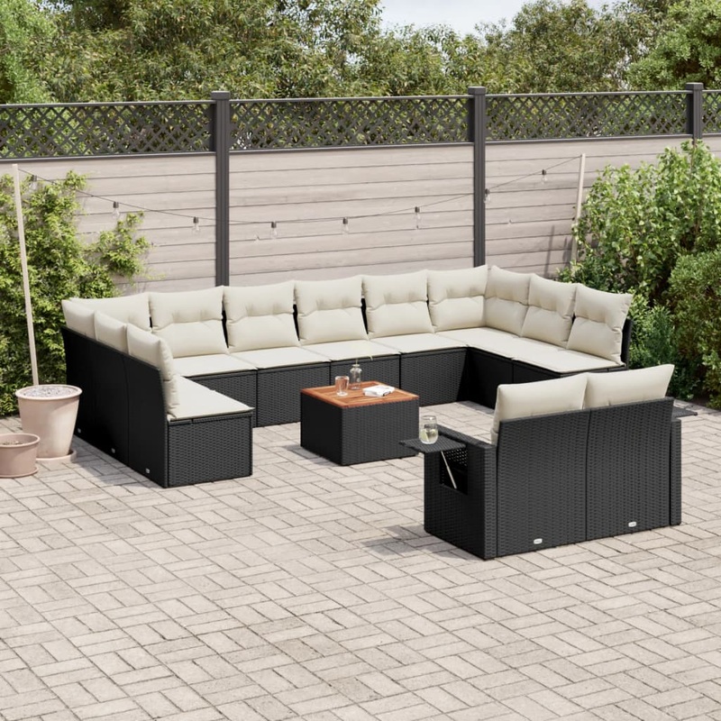 Salon de jardin avec coussins 13 pcs noir rsine tresse