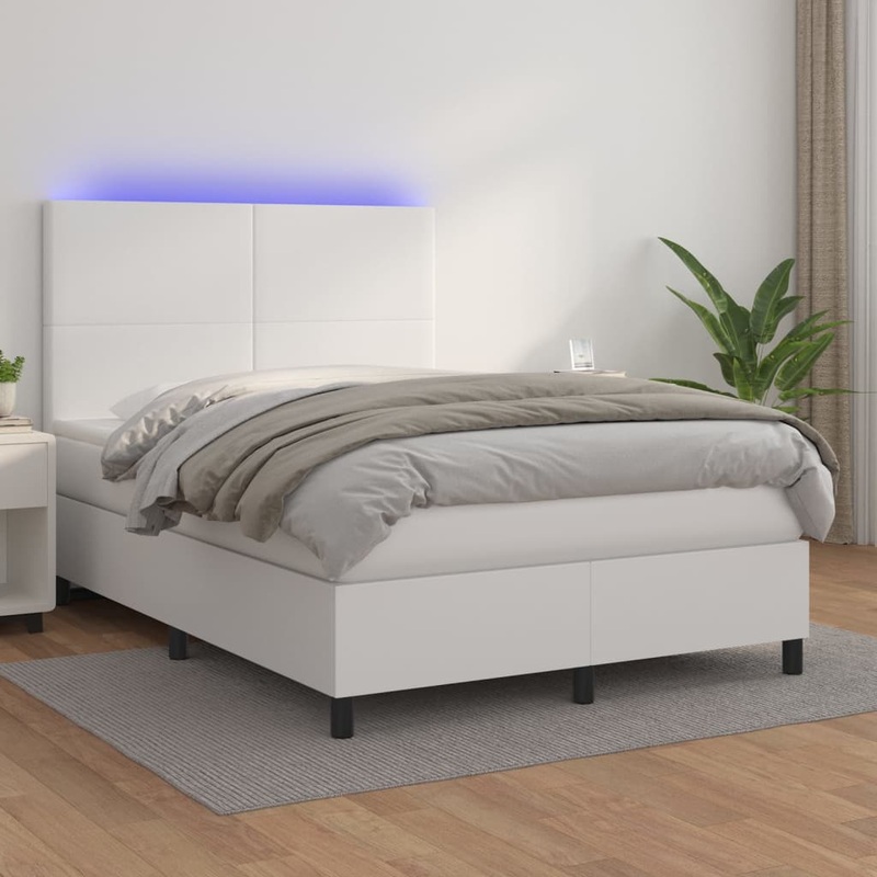 Sommier  lattes de lit avec matelas et LED Blanc 140x190 cm