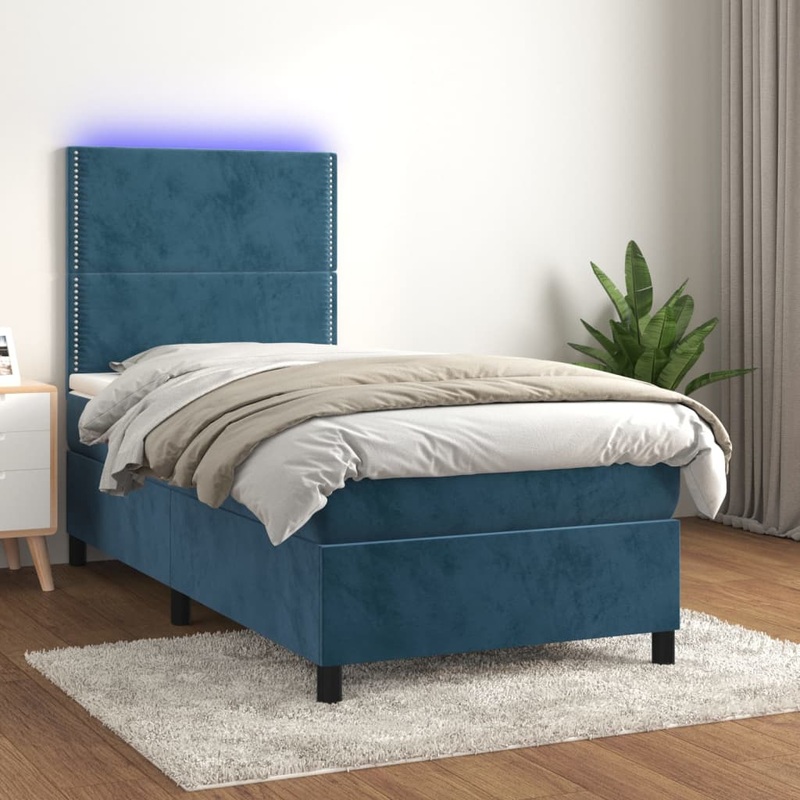 Sommier  lattes de lit avec matelas et LED Bleu fonc 90x200cm