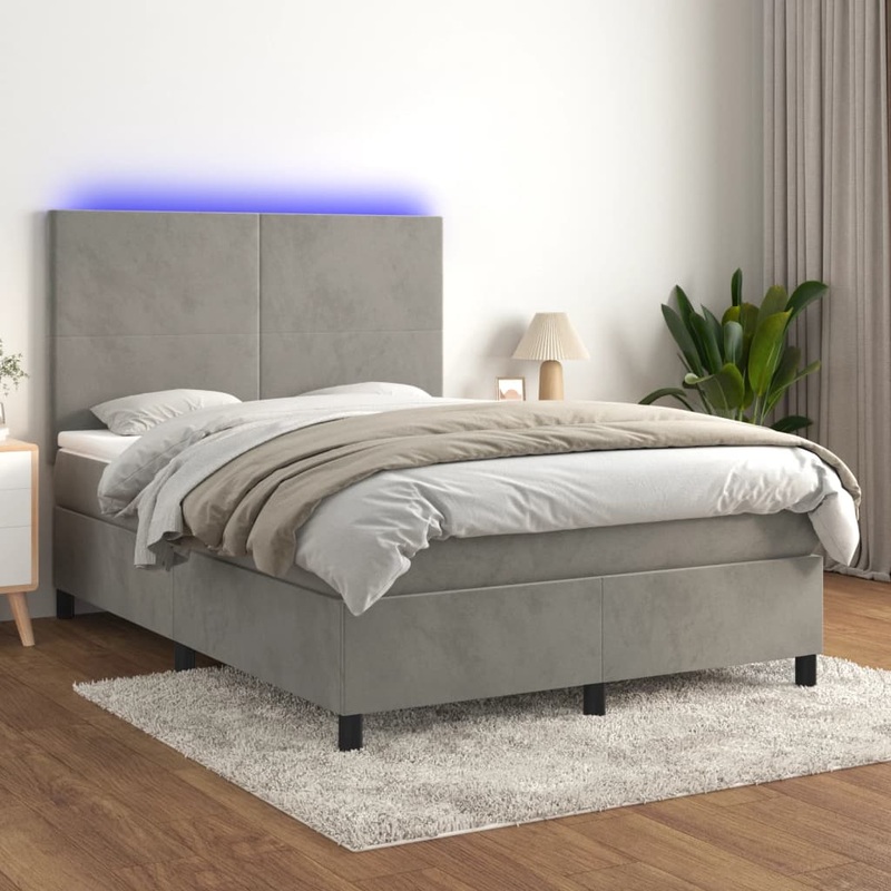 Sommier  lattes de lit avec matelas LED Gris clair 140x200 cm