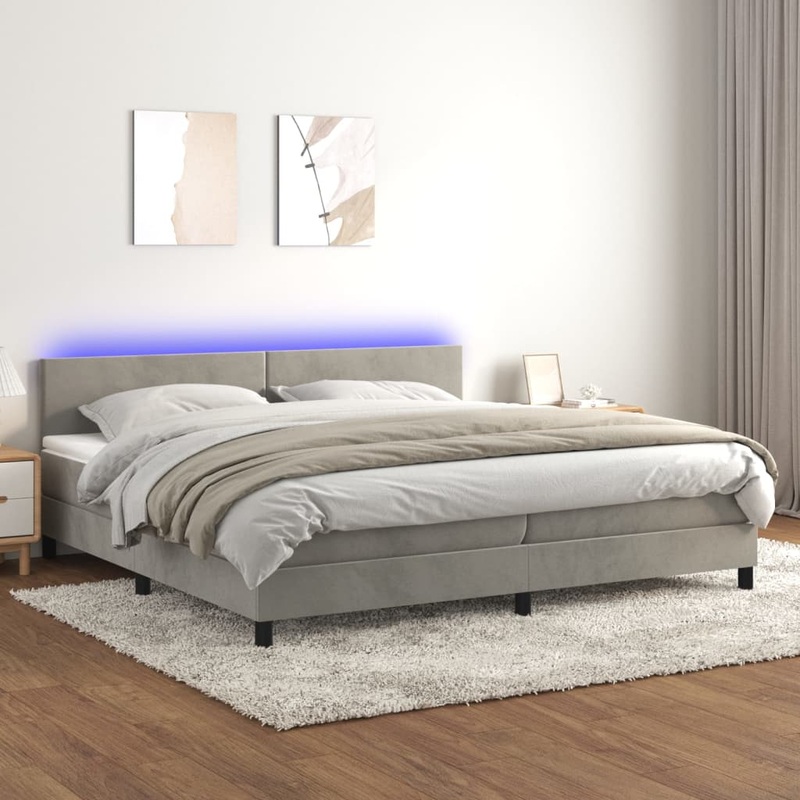 Sommier  lattes de lit avec matelas LED Gris clair 200x200 cm