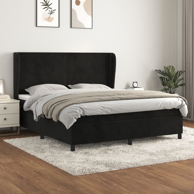 Sommier  lattes de lit avec matelas Noir 180x200 cm Velours