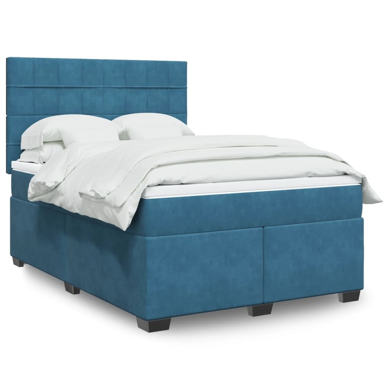 Sommier  lattes de lit et matelas bleu 140x200 cm velours