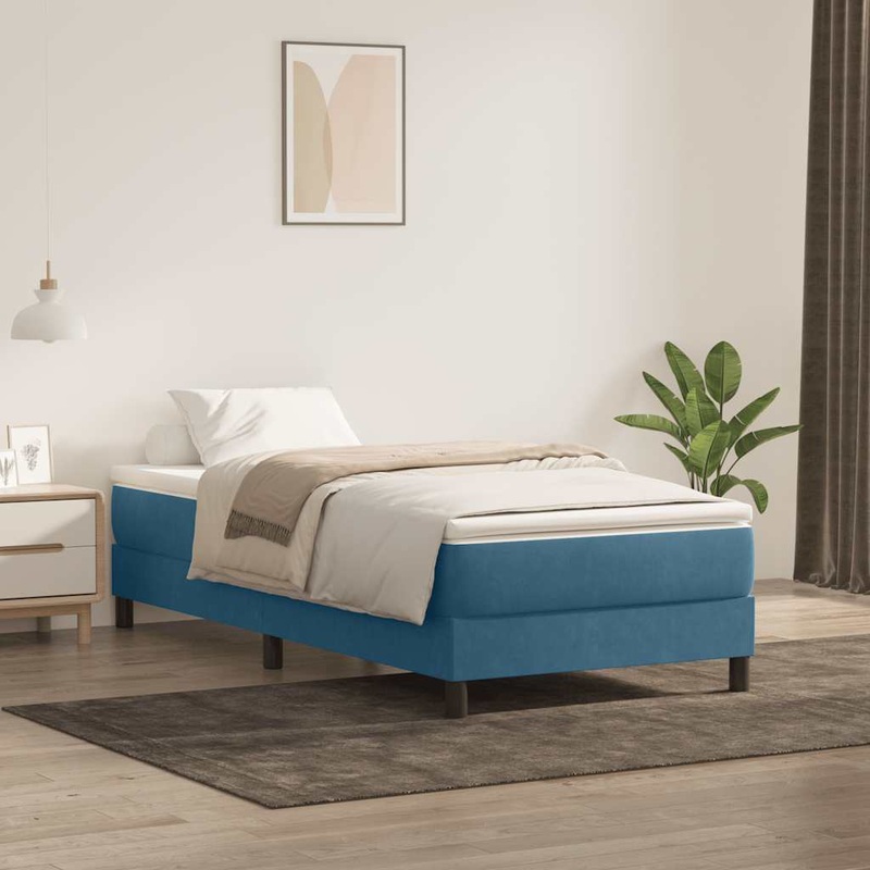Sommier  lattes de lit et matelas bleu fonc 80x210 cm velours