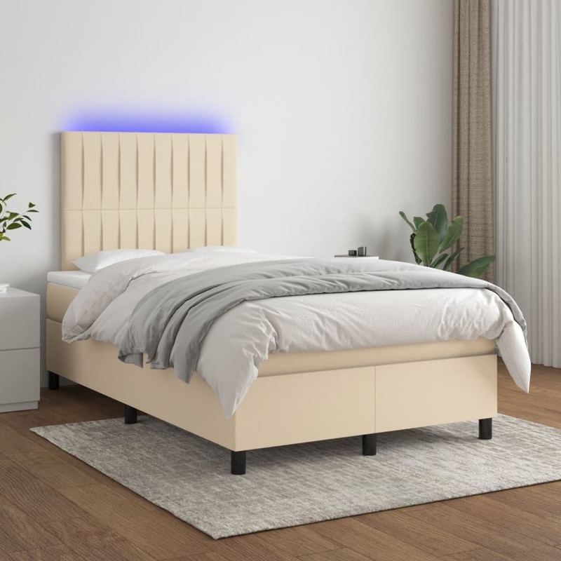 Sommier  lattes de lit et matelas et LED Crme 120x200cm Tissu