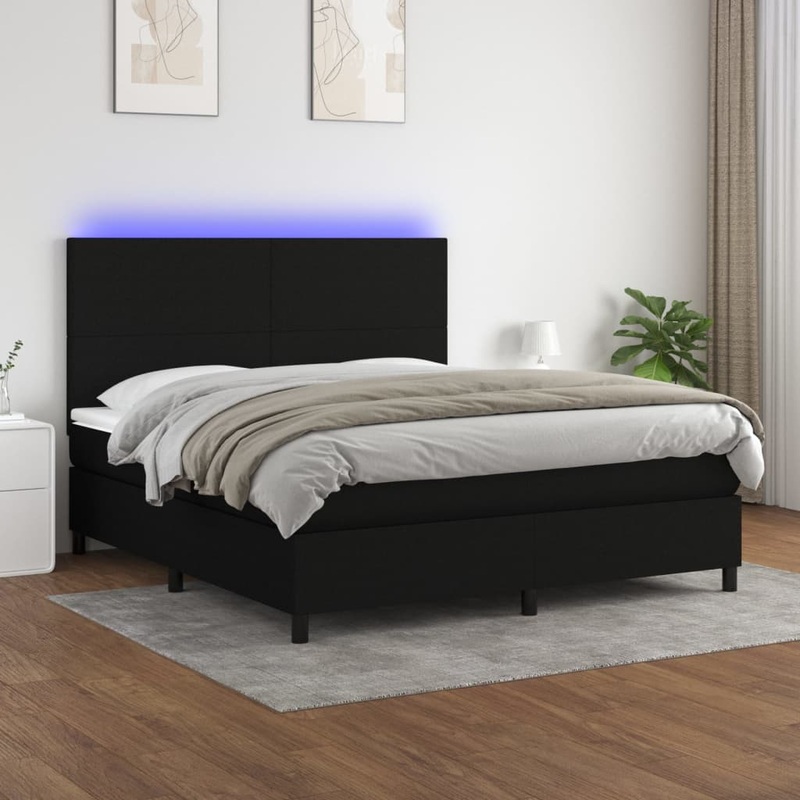 Sommier  lattes de lit et matelas et LED Noir 180x200 cm Tissu