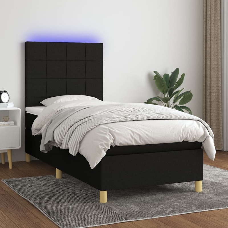 Sommier  lattes de lit et matelas et LED Noir 80x200cm Tissu