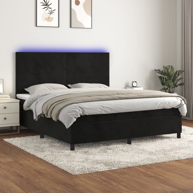 Sommier  lattes de lit et matelas LED Noir 180x200 cm Velours