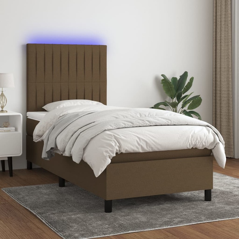 Sommier  lattes de lit matelas et LED Marron fonc 100x200cm