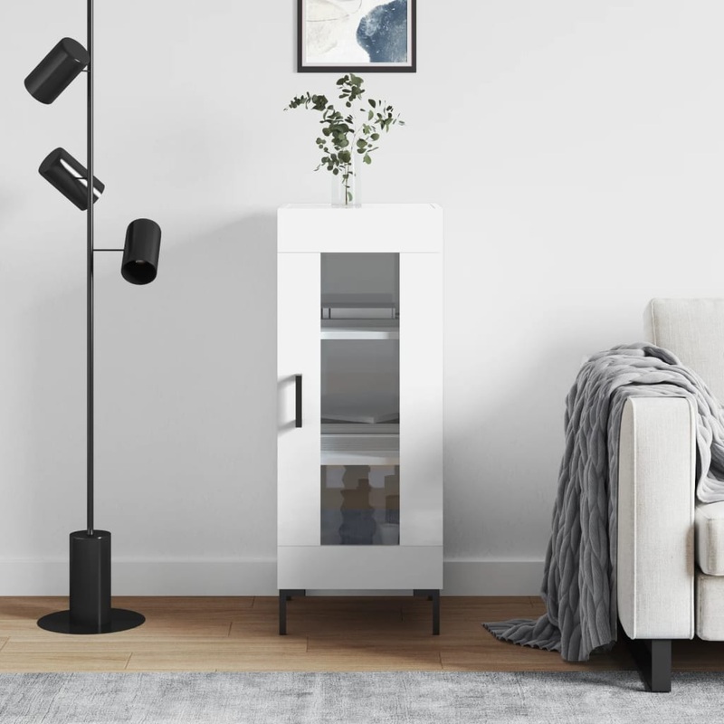 Buffet Blanc brillant 34,5x34x90 cm Bois d'ingnierie