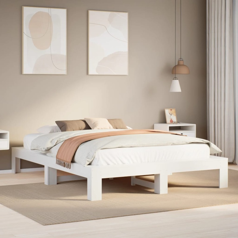 Cadre de lit sans matelas blanc 140x200 cm bois de pin massif