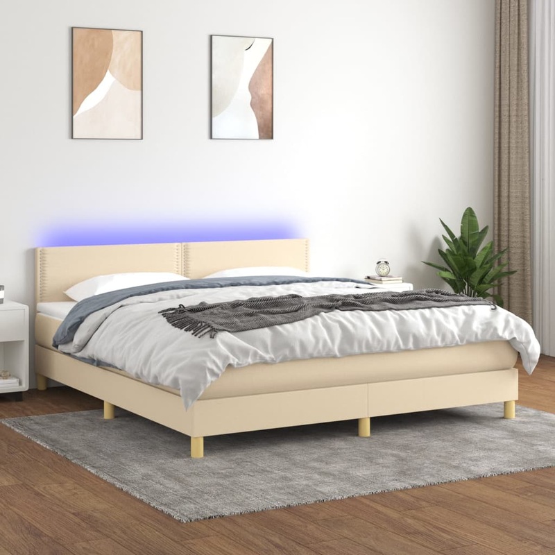 Sommier  lattes de lit avec matelas LED Crme 180x200 cm Tissu