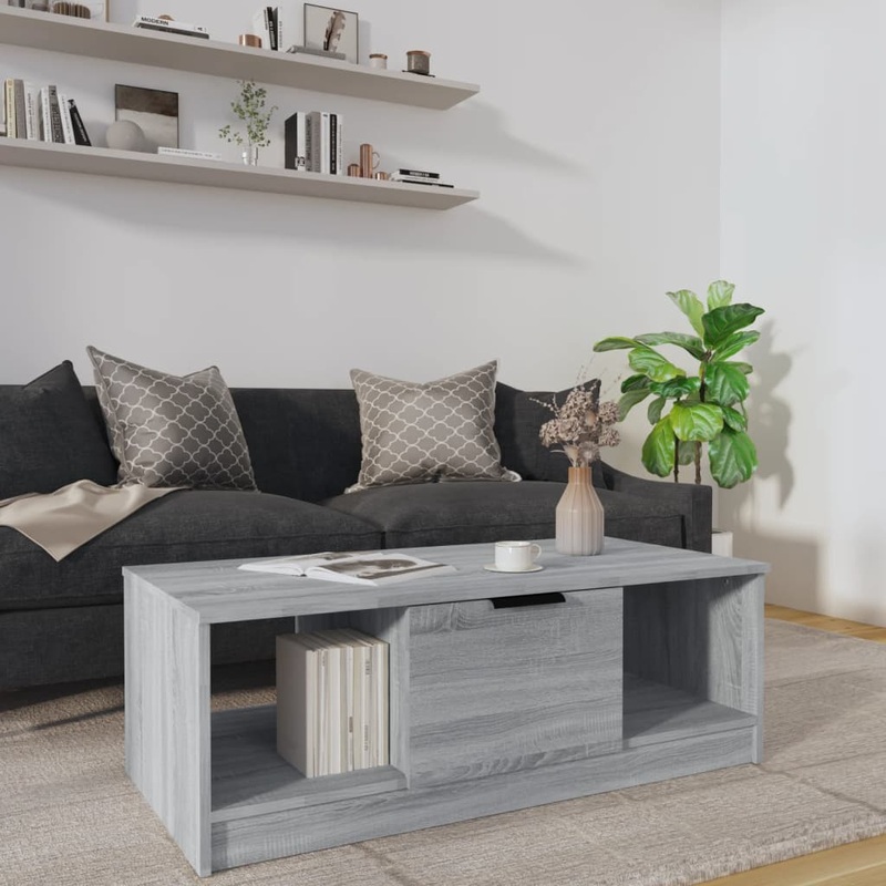 Table basse sonoma gris 102x50x36 cm bois d'ingnierie