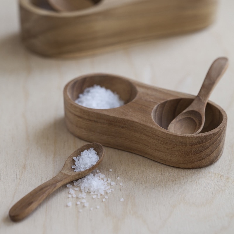 Teak Salt & Pepper Cellar with Spoons