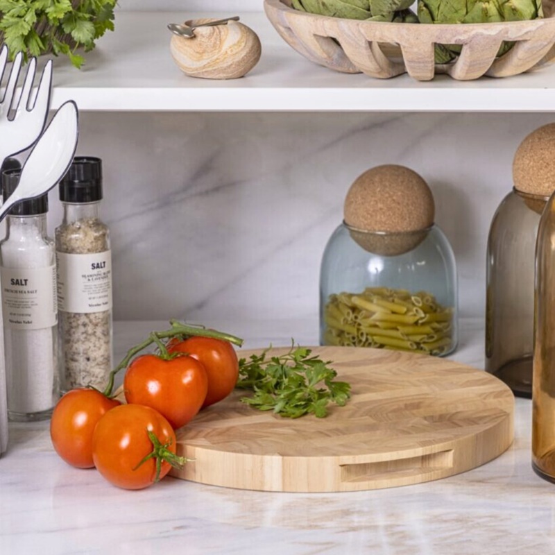 Rubberwood End Grain Round Cutting Board, Large