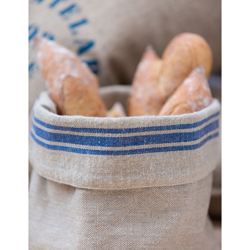 Thieffry Belgian Linen Bread Basket, Blue