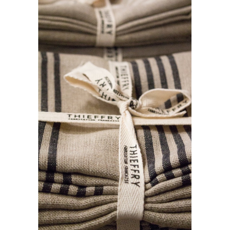 Thieffry Belgian Linen Dishtowels, Black Stripe & Natural, Set of 2
