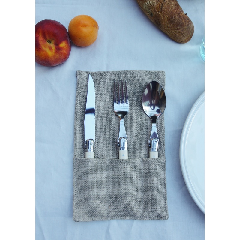 Thieffry Belgian Linen Utensil Holder, Raw Natural