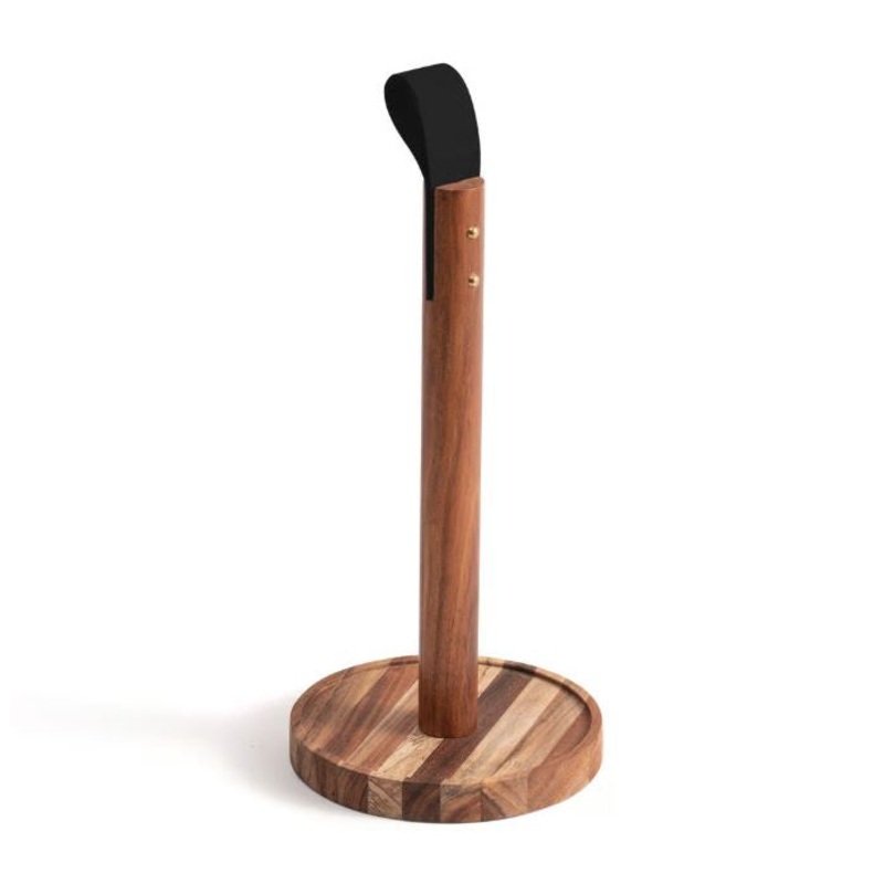 Acacia Wood Paper Towel Holder with Leather Handle
