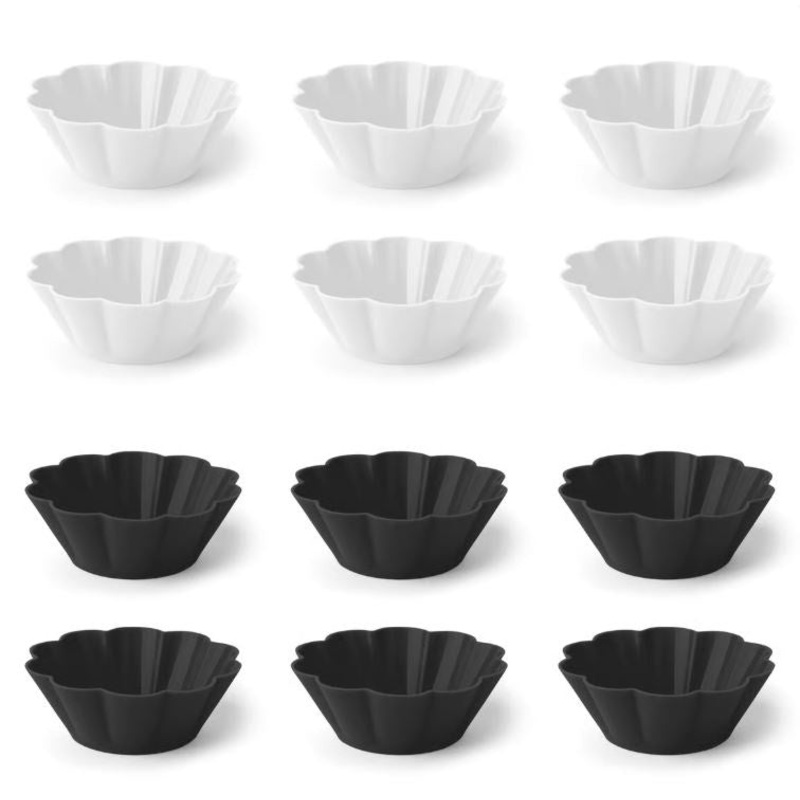 Black & White Scalloped Silicone Baking Cups, Set of 12