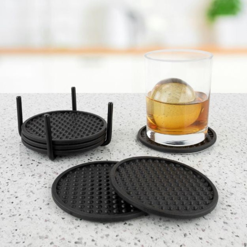Finley 6-Piece Coaster Set with Holder, Black