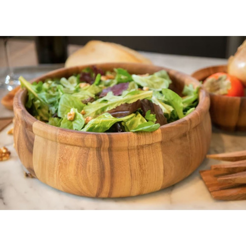 Large Bead Rim Salad Bowl, Acacia Wood