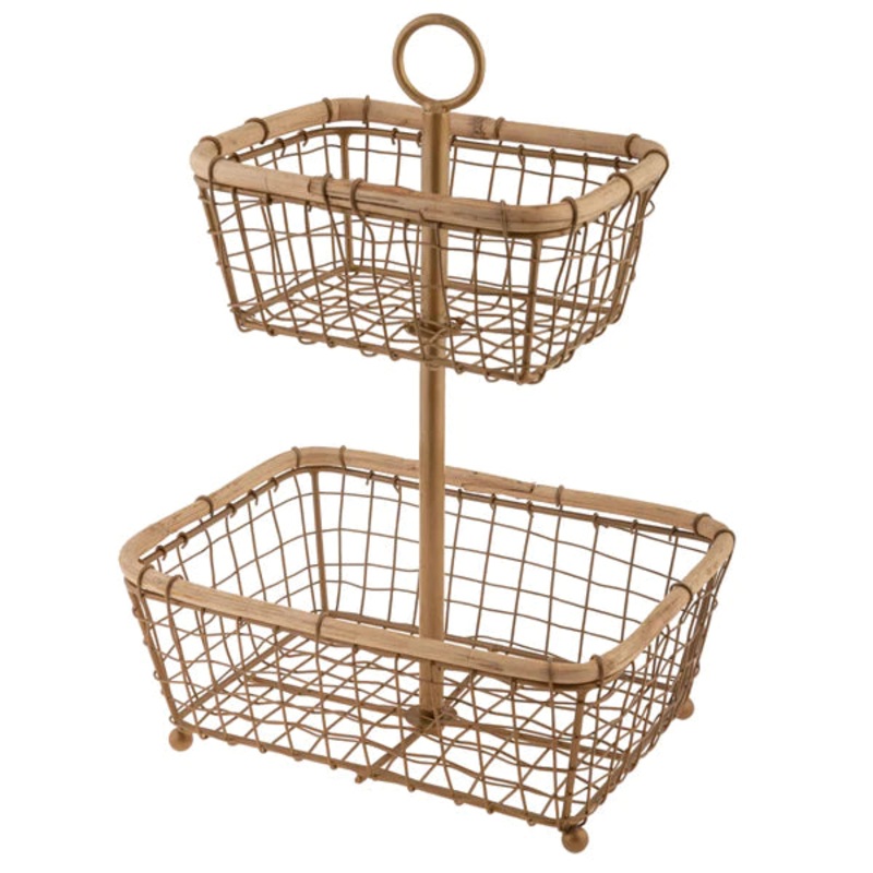 Metal & Cane 2-Tiered Stand