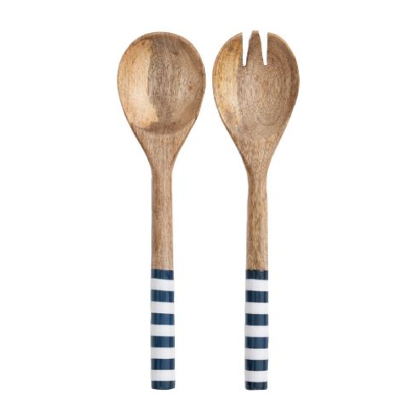 Striped Salad Servers, Blue