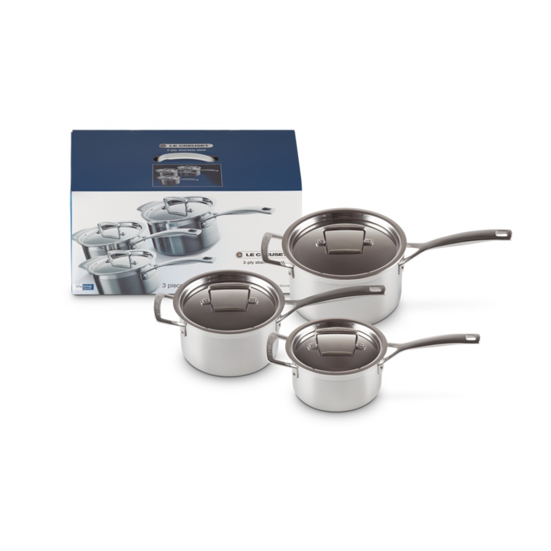 3 Piece Saucepan Set, 3-Ply Stainless Steel