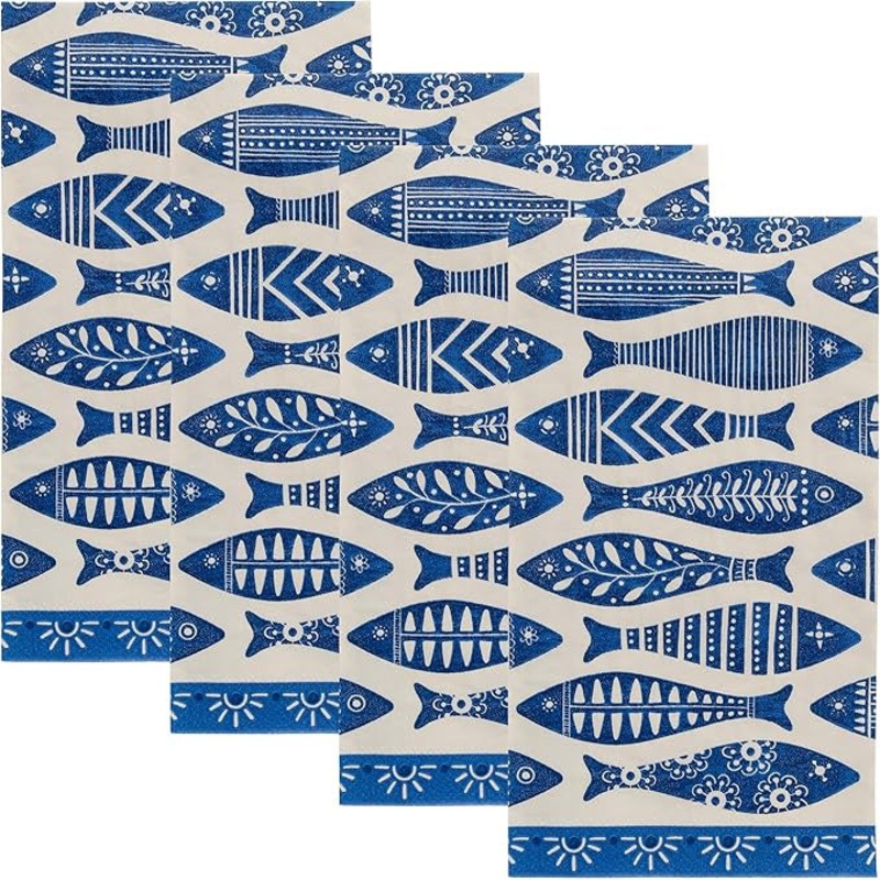 Dinner Size Paper Napkins, Blue Fish