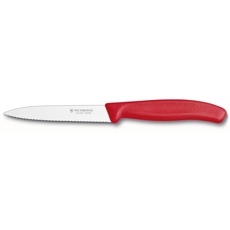 Red Handled Serrated Paring Knife, 4"