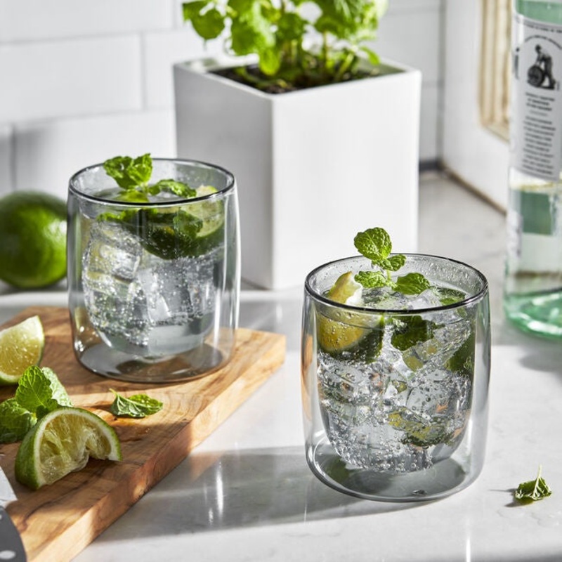 2-pc Tumbler Glass Set - Smoke Grey, Double Wall