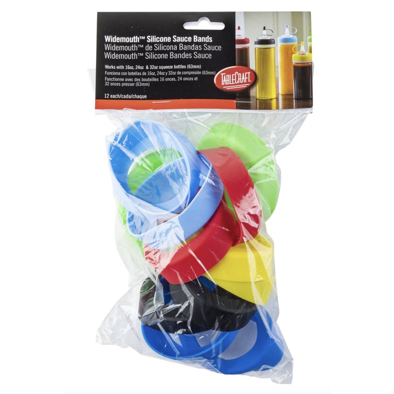 Silicone Sauce Bands for 63mm Squeeze Bottles, Assorted, Pack of 12