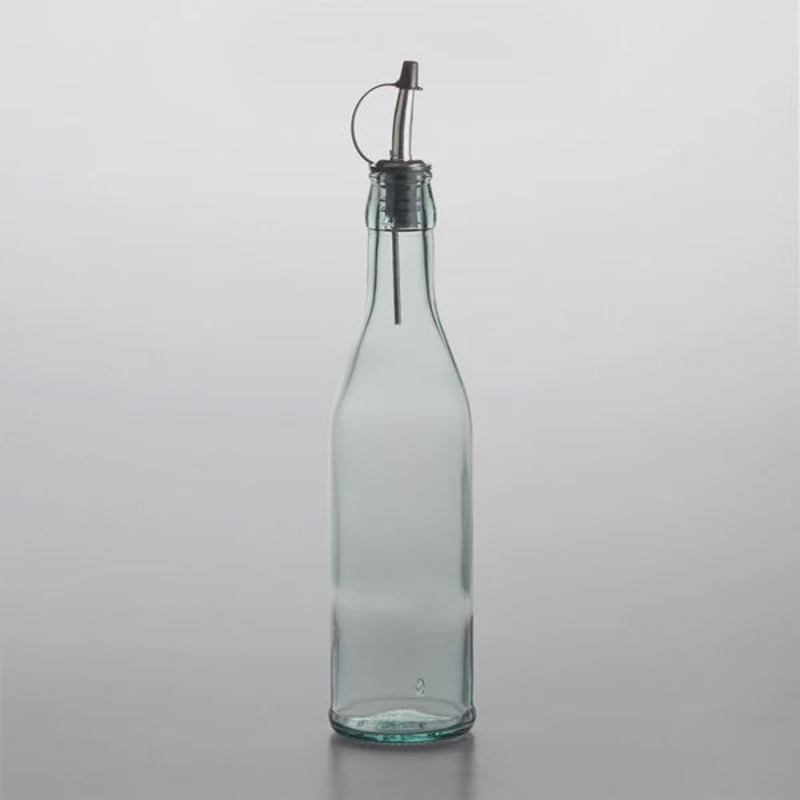 17 oz. Green Tinted Glass Oil Cruet with Stainless Steel Pourer