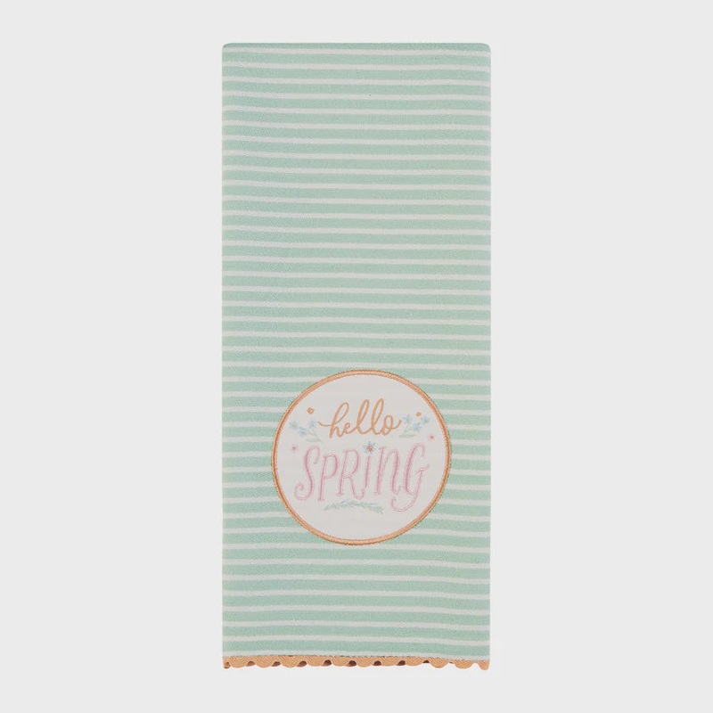 Hello Spring Embellished Dishtowel