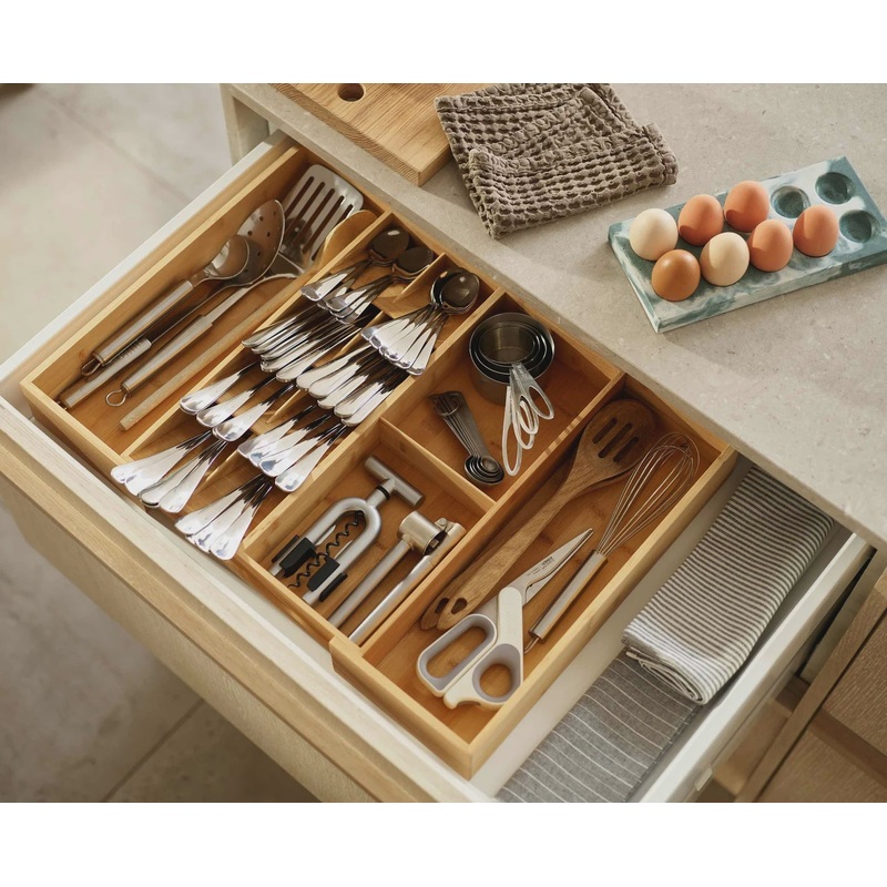 DrawerStore Bamboo Expanding Cutlery, Utensil & Gadgets Organiser