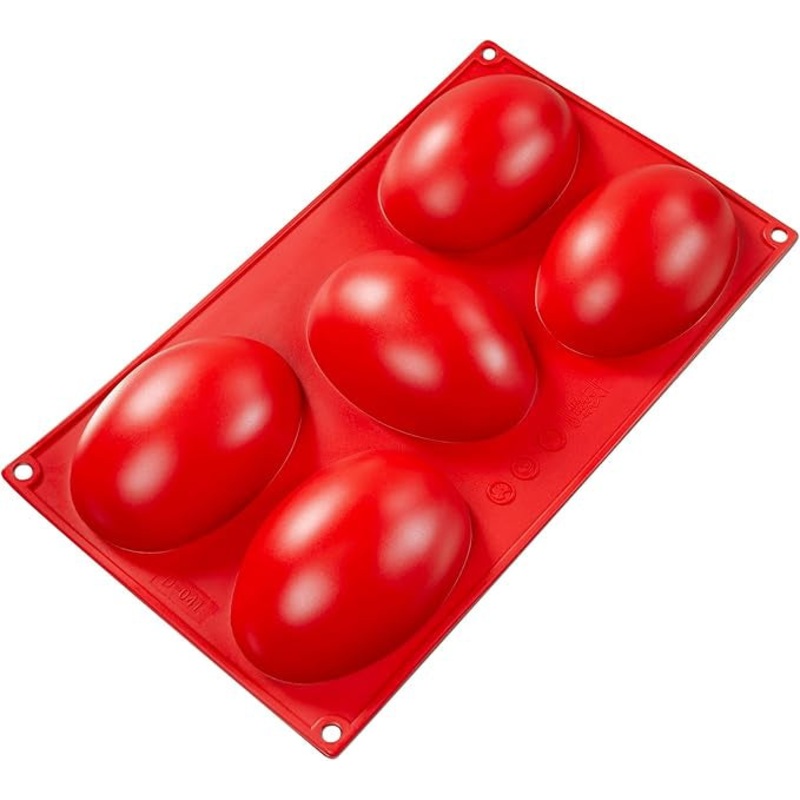Red Silicone Mold, 5-Cavity Half Egg