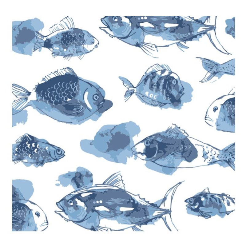 Blue Watercolor Fish Cocktail Napkins