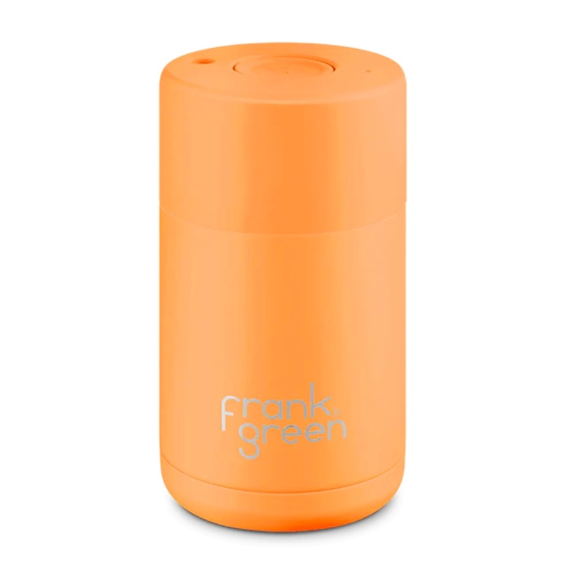 12oz Reusable Cup - Push Button Lid - Neon Orange
