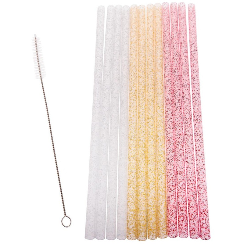 Reusable Party Straws Pack 12 with Brush - Sparkle 25cm