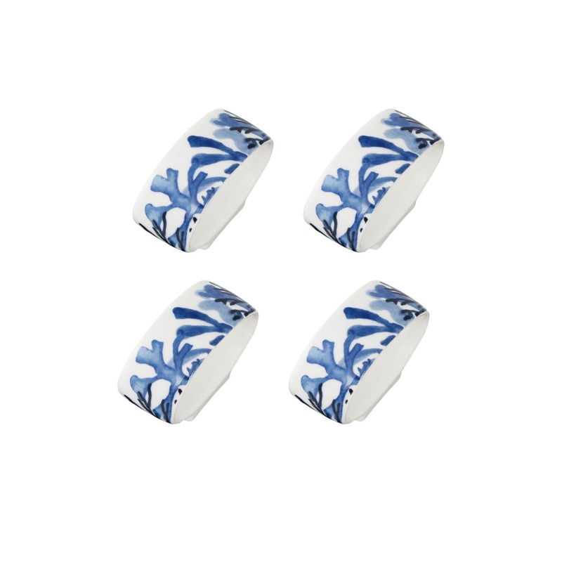 Blue Coral Napkin Ring Set of 4 Gift Boxed