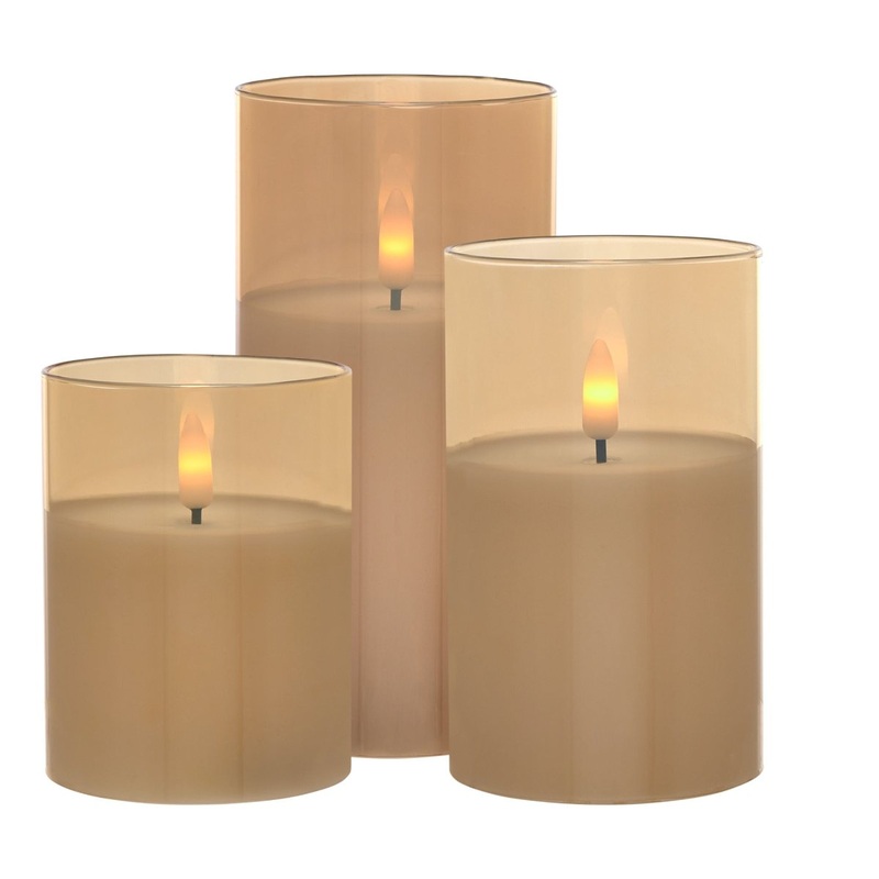 Lets Get Lit LED Flameless Candle Glass Hurricane Gold Set of 3 Gift Boxed
