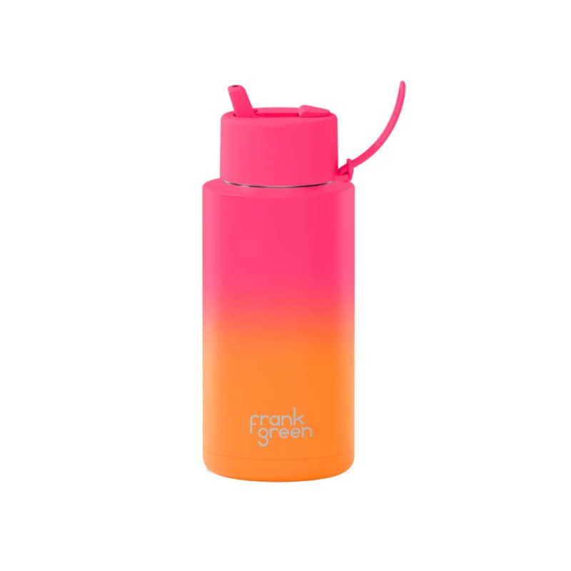 34oz Stainless Steel Ceramic Reusable Bottle With Flip Straw Lid Summer Sunset