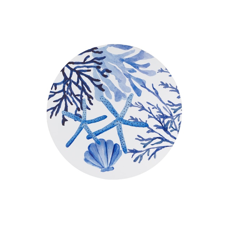 Blue Coral Round Cork Back Placemat 32cm Set of 4 Gift Boxed