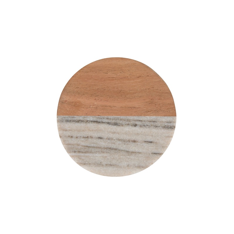 Coaster Collective Round Marble & Acacia Coaster 10cm Beige