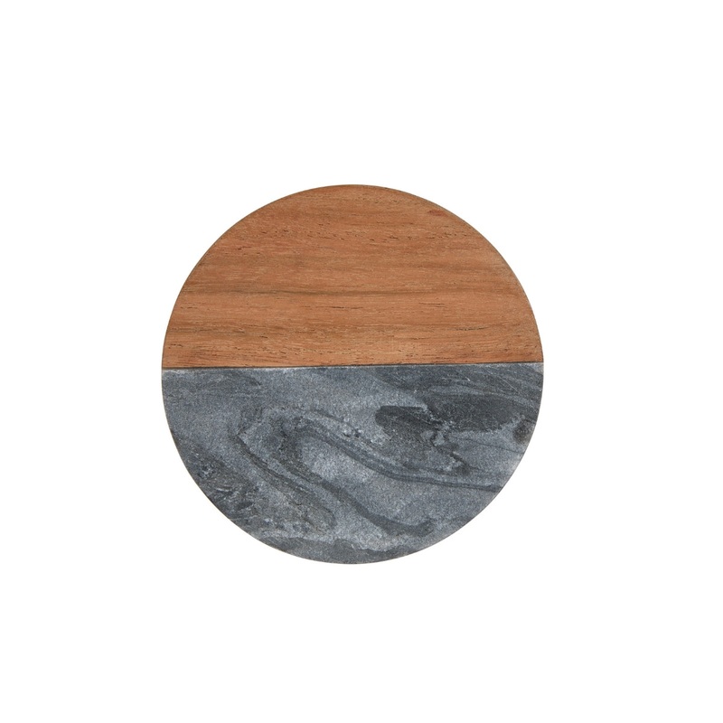 Coaster Collective Round Marble & Acacia Coaster 10cm Charcoal